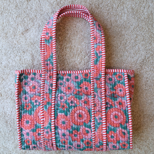Blockprint Mini Totebag - お花畑
