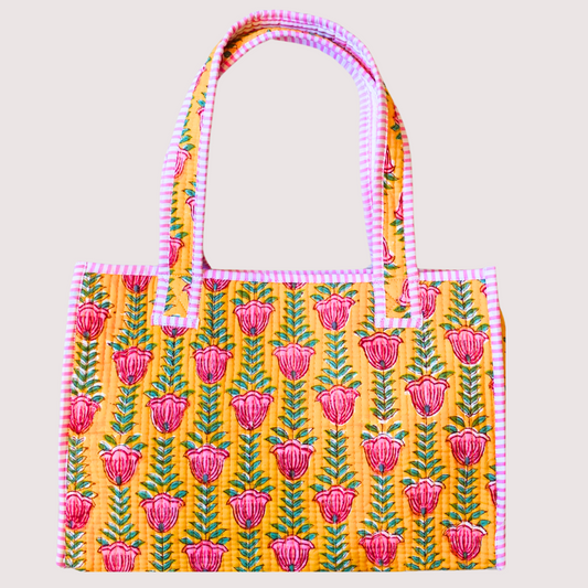 8/18 (月) 17時発売！Blockprint Mini Totebag - サニー＆ロータスピンク