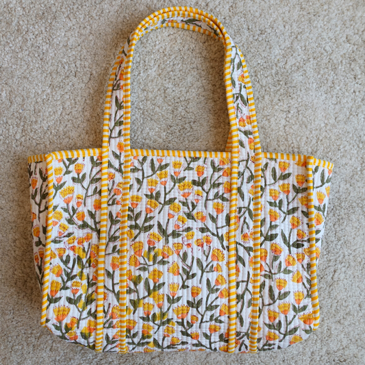 Blockprint Mini Totebag - イエローガーデン