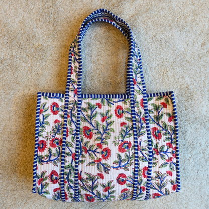 Blockprint Mini Totebag - レッドフローラル
