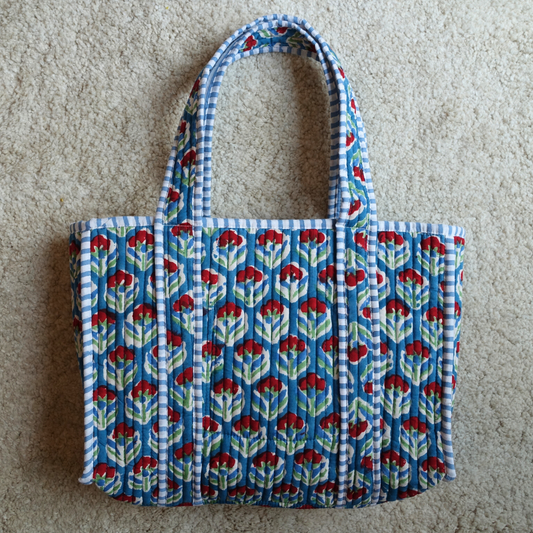 3/30 (月)20時販売開始！Blockprint Mini Totebag - スカーレットブルーム