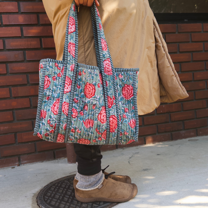 Blockprint Mini Totebag - ローズカーデン