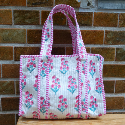 Blockprint Mini Totebag - ピンクのすずらん