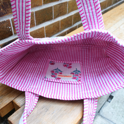 Blockprint Mini Totebag - ピンクのすずらん