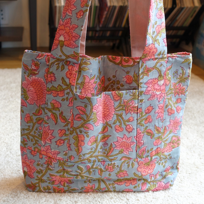 Blockprint Totebag (Handmede in Japan) - ブルーピンク