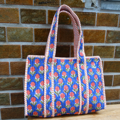 Blockprint Mini Totebag - レッドフローラル