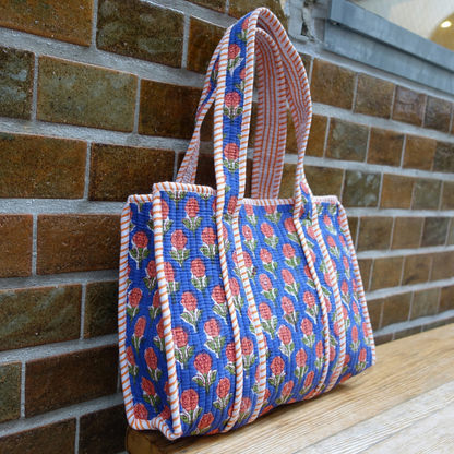 Blockprint Mini Totebag - レッドフローラル