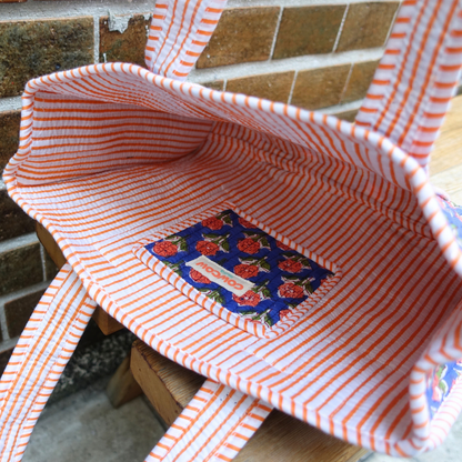 Blockprint Mini Totebag - レッドフローラル