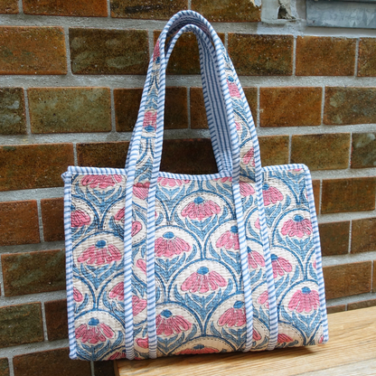 Blockprint Mini Totebag - ピンクブルー