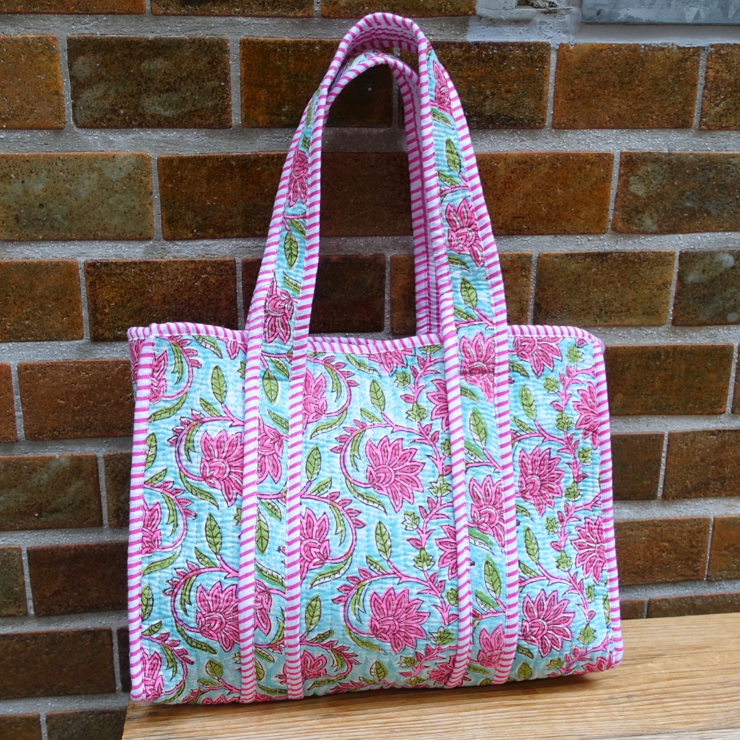 Blockprint Mini Totebag - ポップピンク