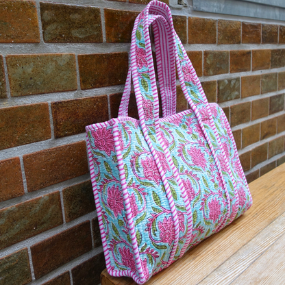 Blockprint Mini Totebag - ポップピンク