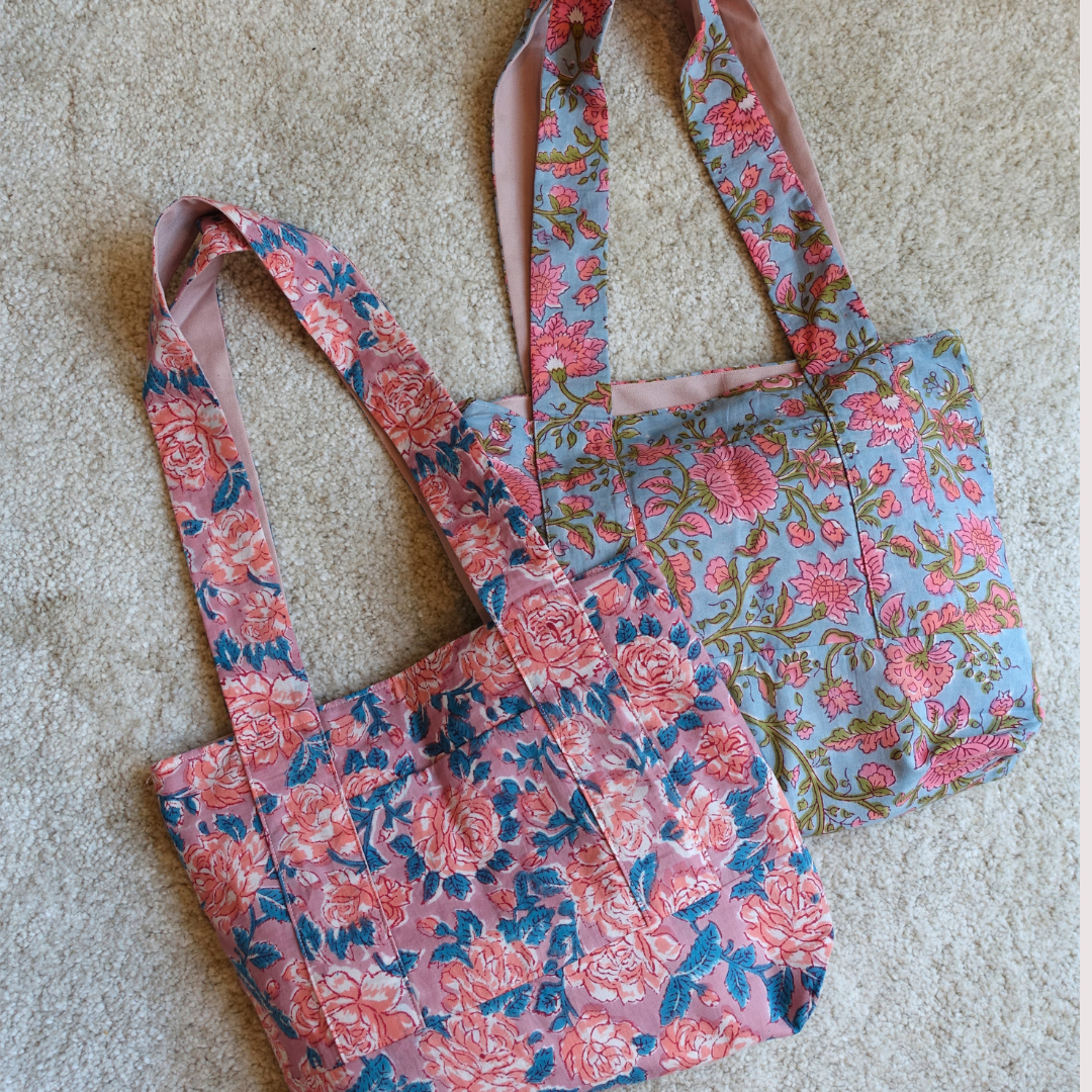 Blockprint Totebag (Handmede in Japan) - ピンク