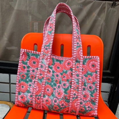 Blockprint Mini Totebag - お花畑