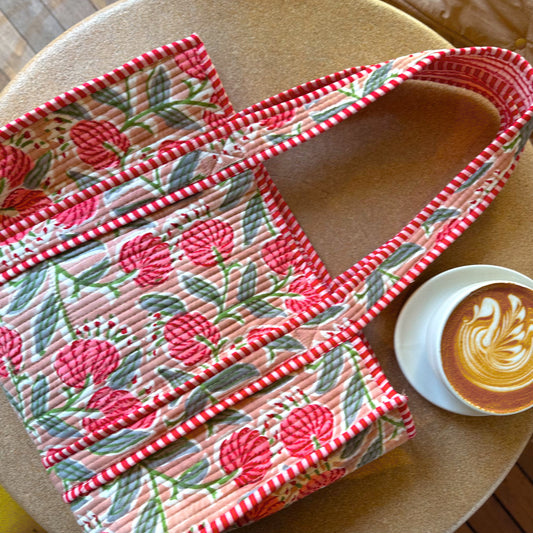 2/14(土) 20時販売開始！Blockprint Mini Totebag - ブルーミングピンク