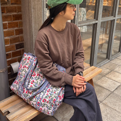 Blockprint Big Totebag - オレンジストライプ