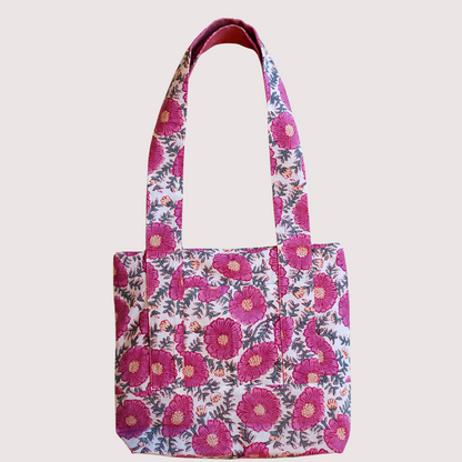 Blockprint Totebag (Handmede in Japan) - ロゼ・フローラル