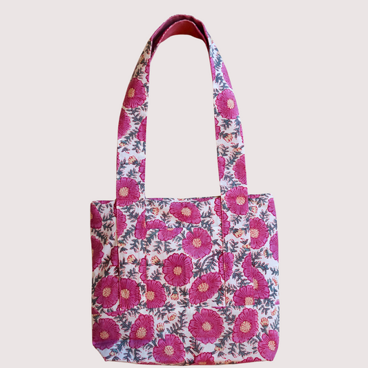 Blockprint Totebag (Handmede in Japan) - ロゼ・フローラル