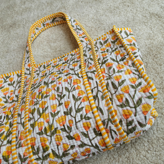 Blockprint Mini Totebag - イエローガーデン