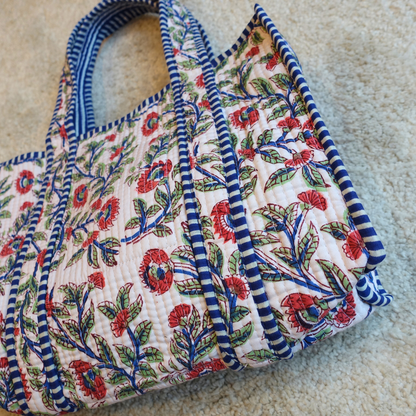 Blockprint Mini Totebag - レッドフローラル