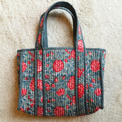 Blockprint Mini Totebag - ローズカーデン