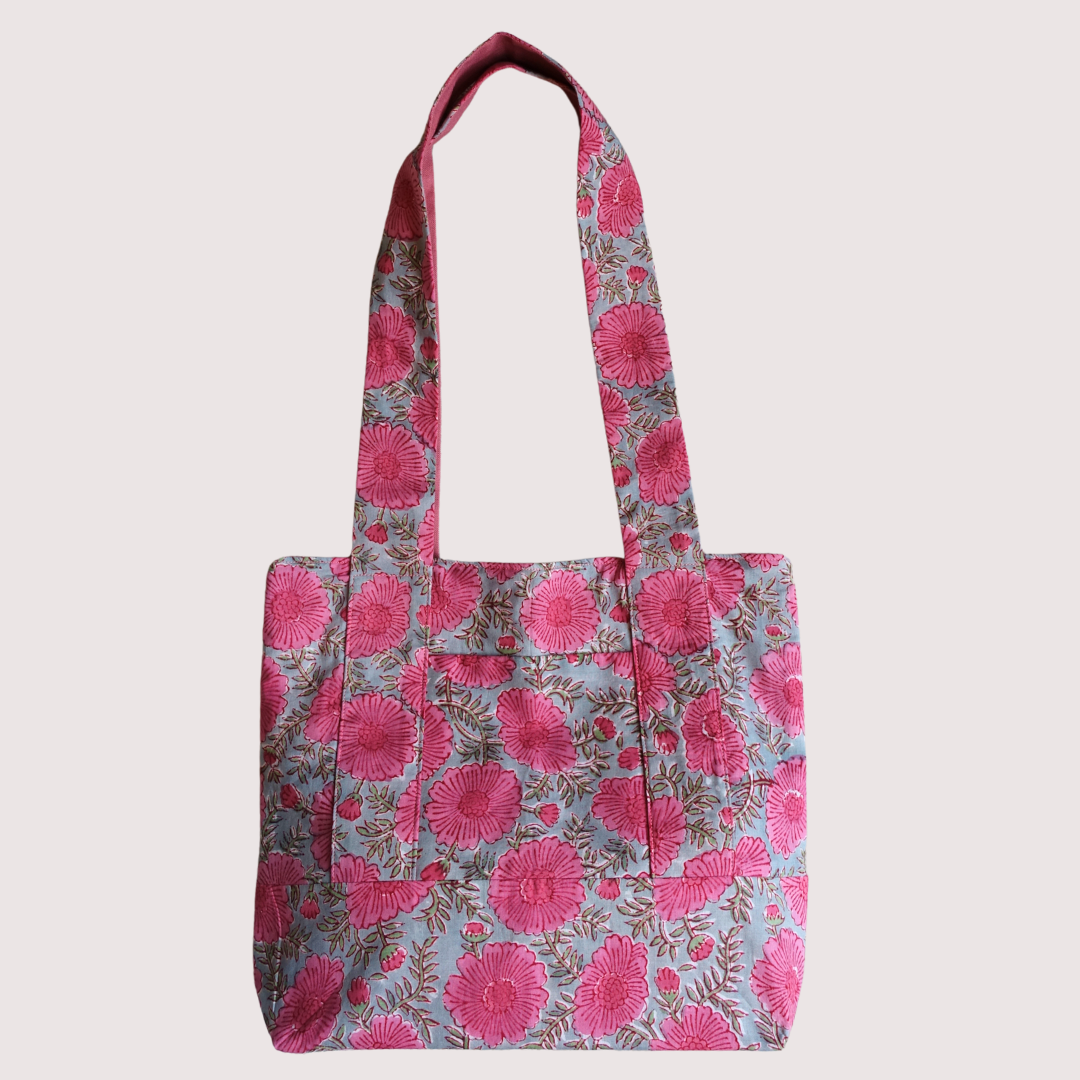 Blockprint Totebag (Handmede in Japan) - ピンクグレー