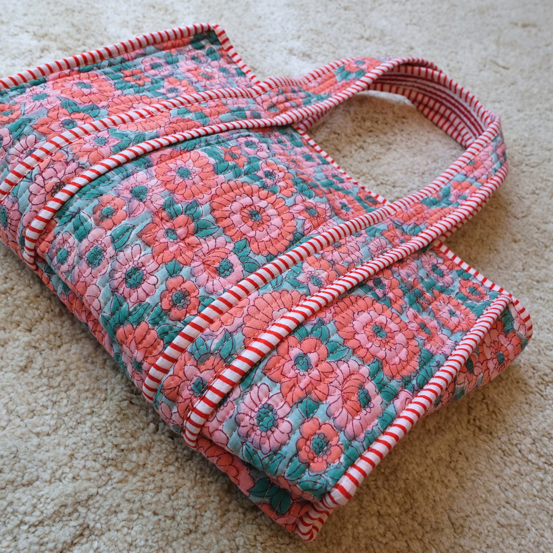 Blockprint Mini Totebag - お花畑
