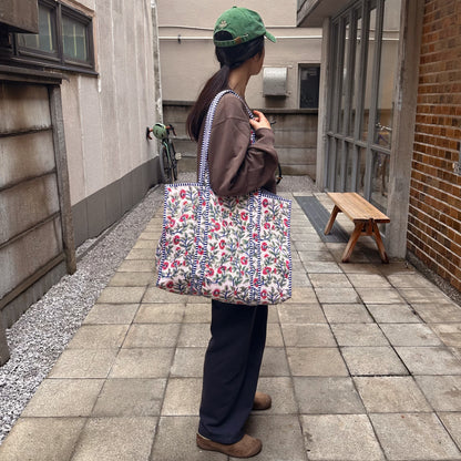 Blockprint Big Totebag - オレンジストライプ