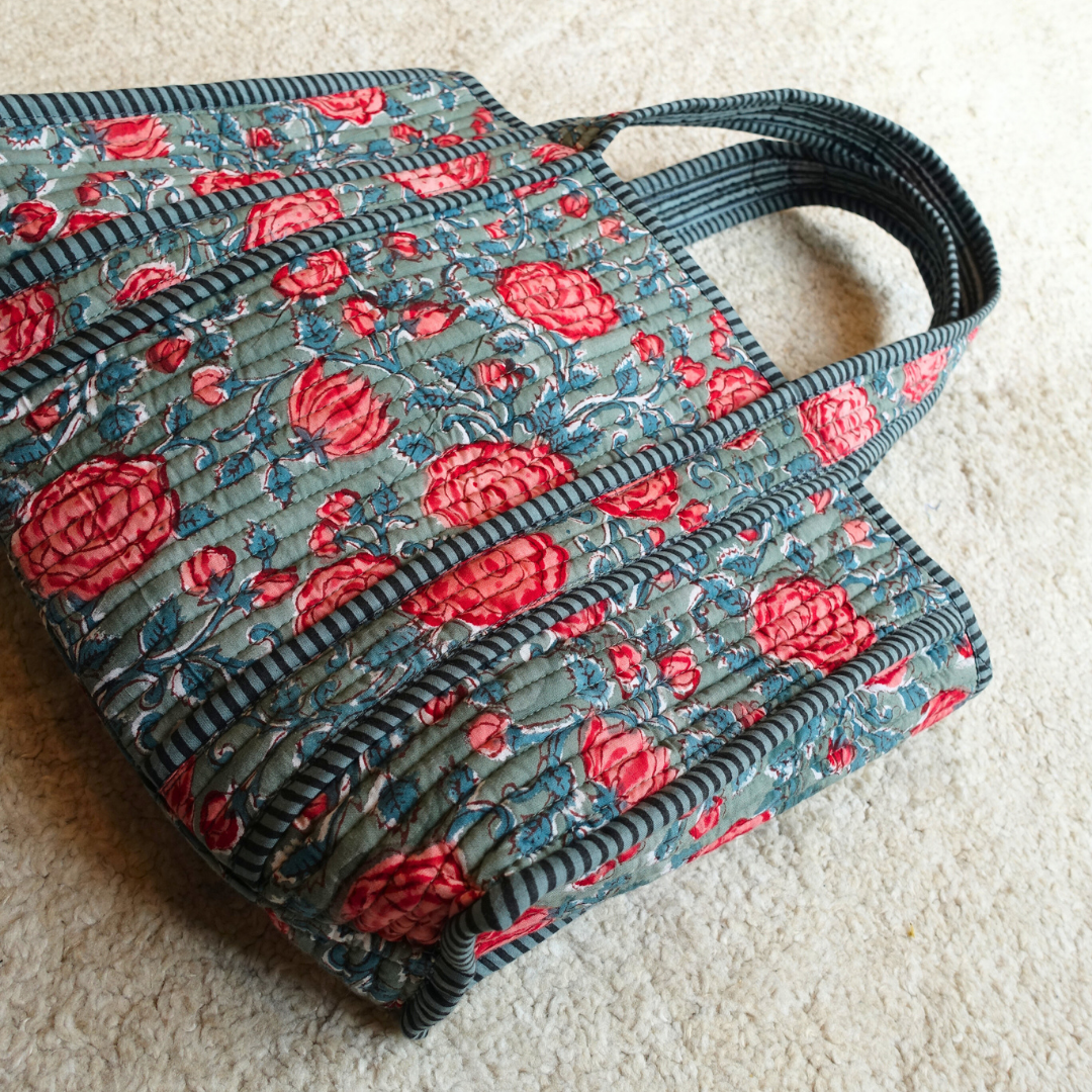 1/24 (土) 17時販売開始！Blockprint Mini Totebag - ローズカーデン