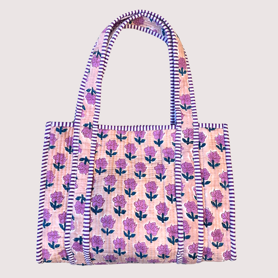 Blockprint Mini Totebag - くすみピンク