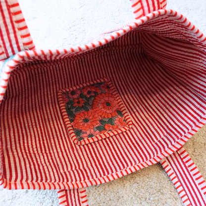 Blockprint Mini Totebag - お花畑