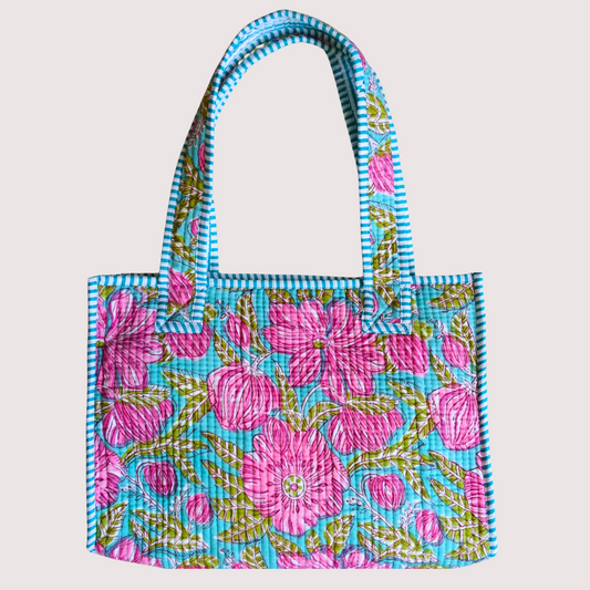 8/18 (月) 17時発売！Blockprint Mini Totebag - パープルフラワーブーケ