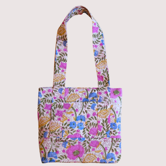 Blockprint Totebag (Handmede in Japan) - ブルーフローラル