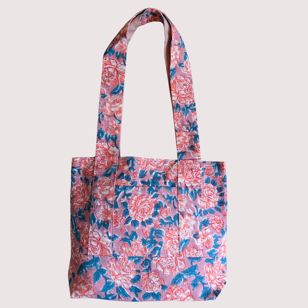 Blockprint Totebag (Handmede in Japan) - ピンク