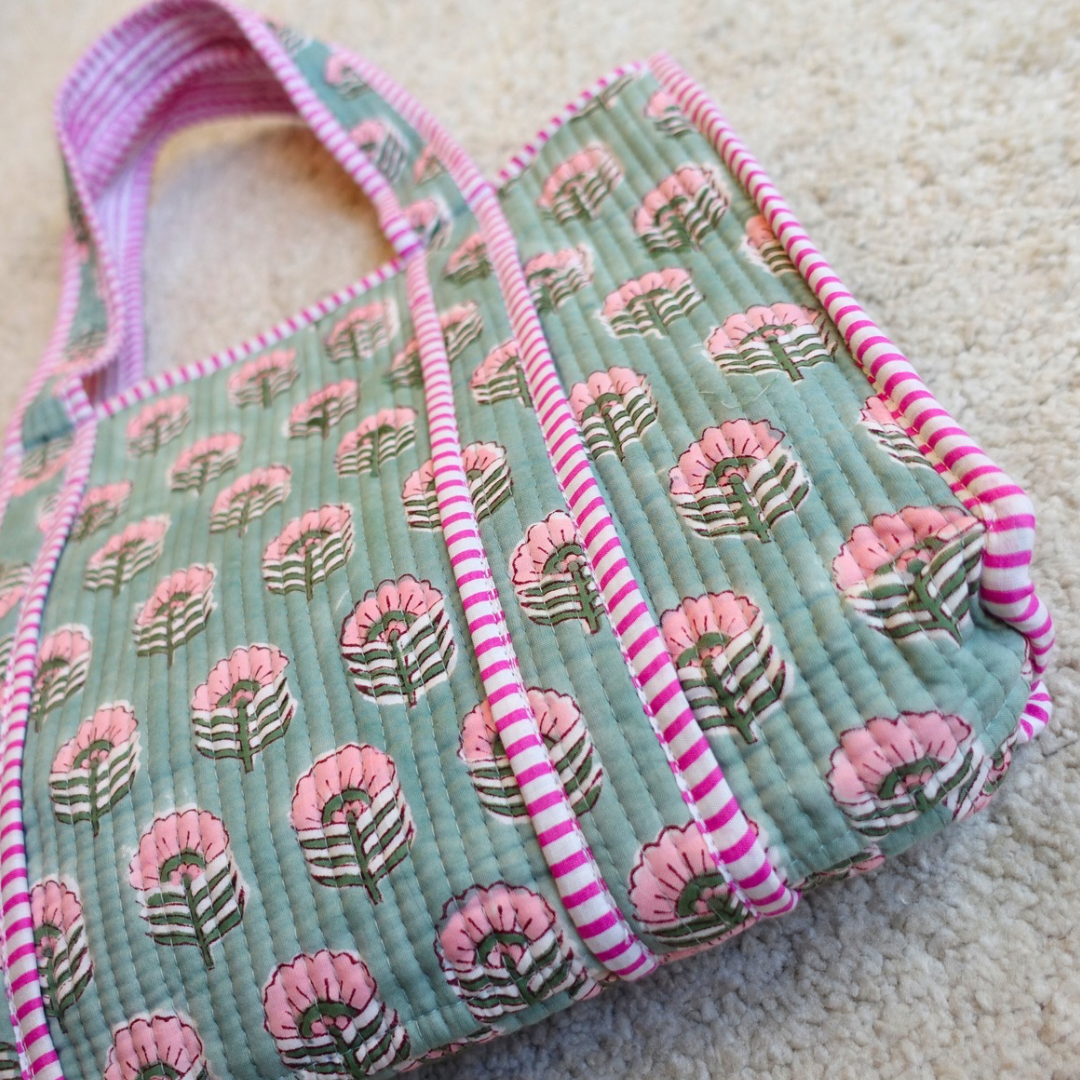 再入荷！Blockprint Mini Totebag - オリーブブロッサム