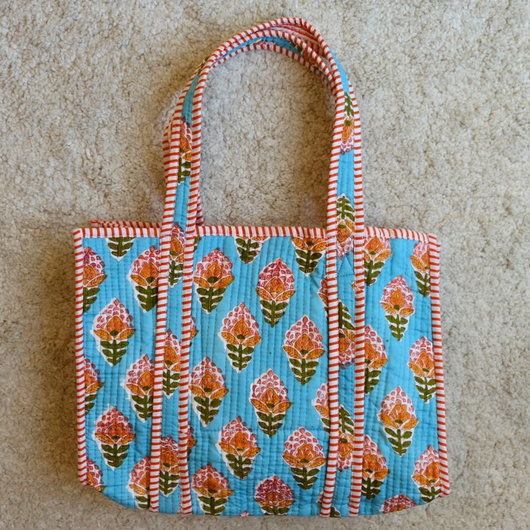 09. 新作！Blockprint Mini Totebag - オレンジブルー