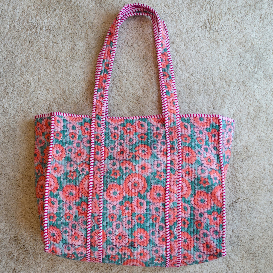 Blockprint Big Totebag - お花畑