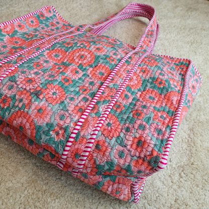 Blockprint Big Totebag - お花畑