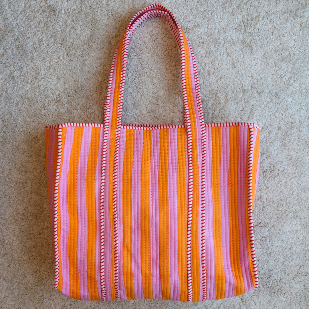 Blockprint Big Totebag - オレンジストライプ