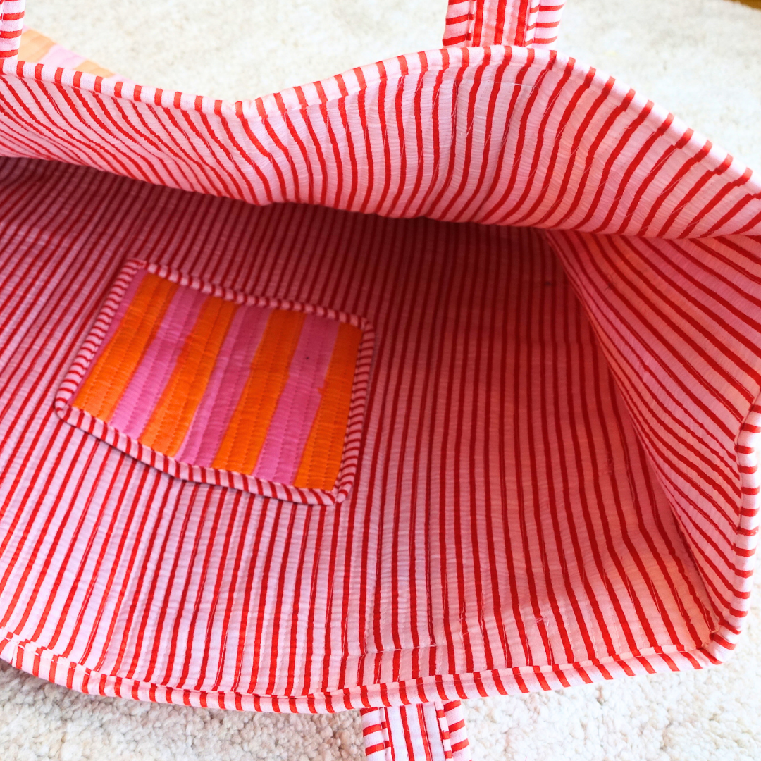 Blockprint Big Totebag - オレンジストライプ