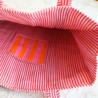 Blockprint Big Totebag - オレンジストライプ