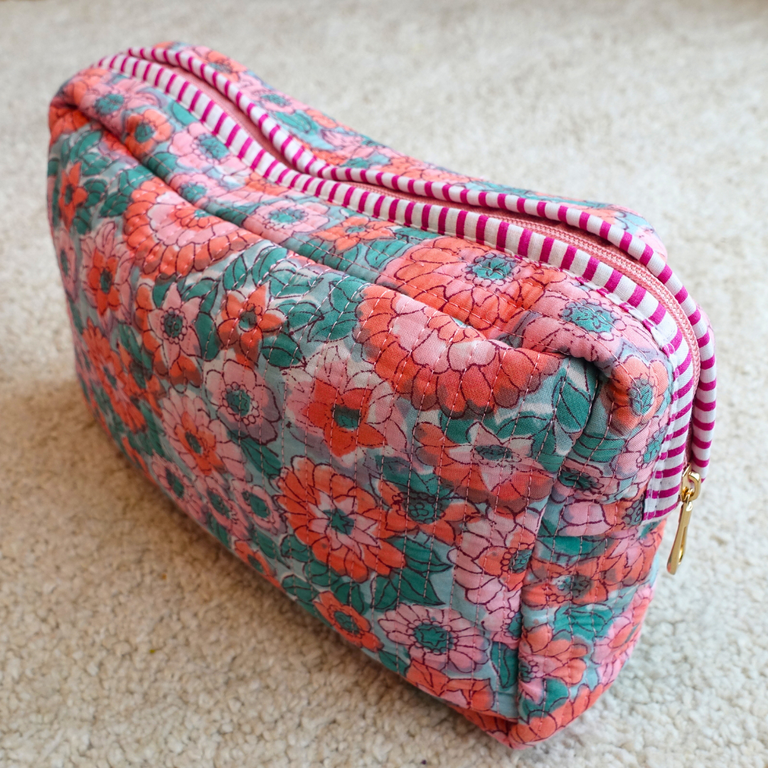 Blockprint Big Pouch - お花畑