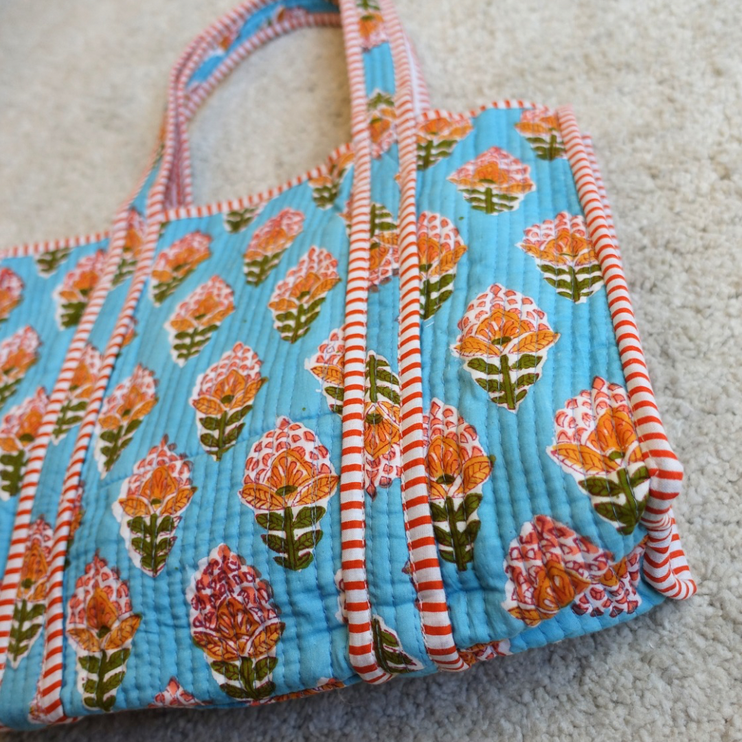 09. 新作！Blockprint Mini Totebag - オレンジブルー