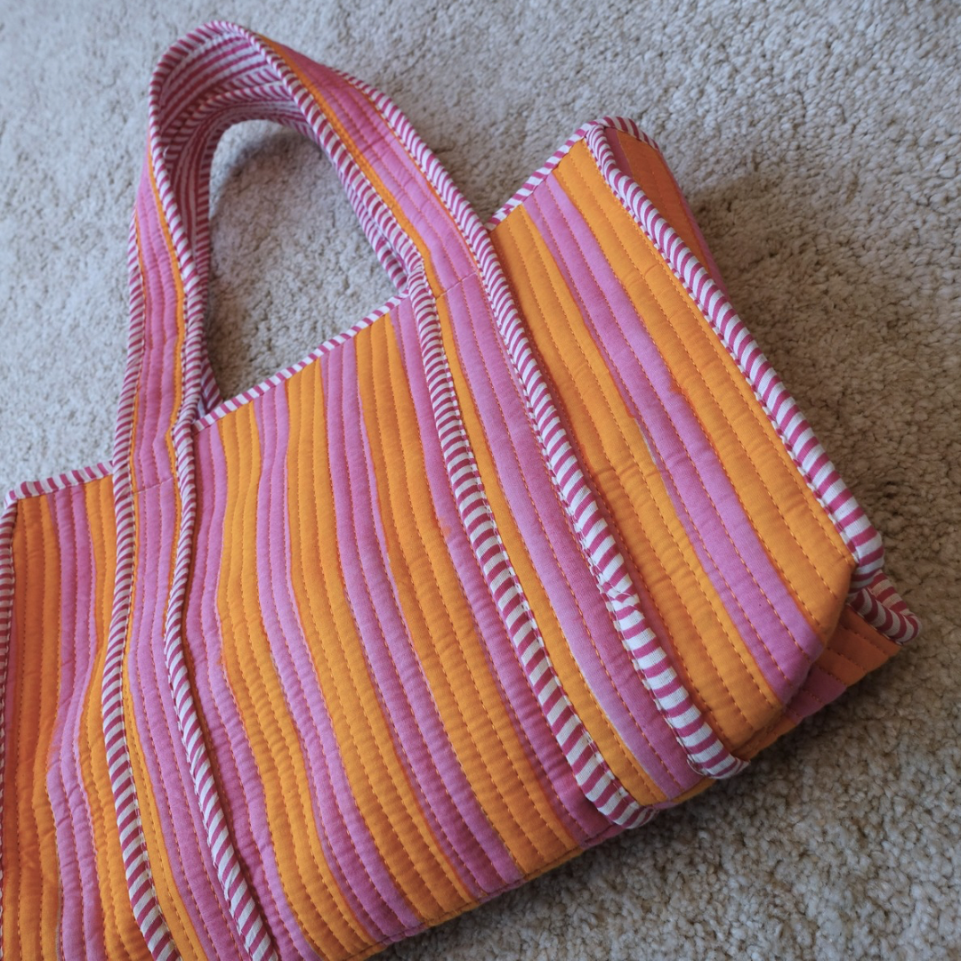Blockprint Mini Totebag - オレンジストライプ