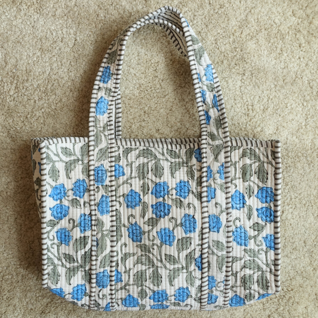 Blockprint Mini Totebag - アクアガーデン