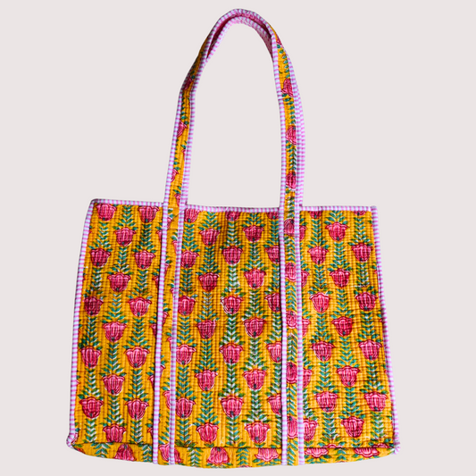 8/18 (月) 17時発売！Blockprint Big Totebag - サニー＆ロータスピンク