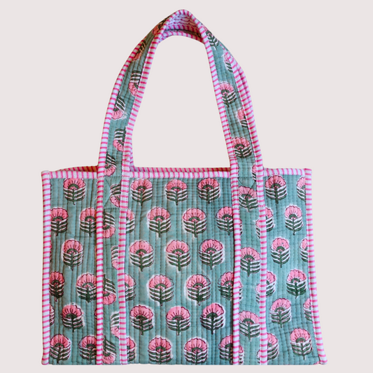 9/23 (火) 17時販売開始！Blockprint Mini Totebag - オリーブブロッサム