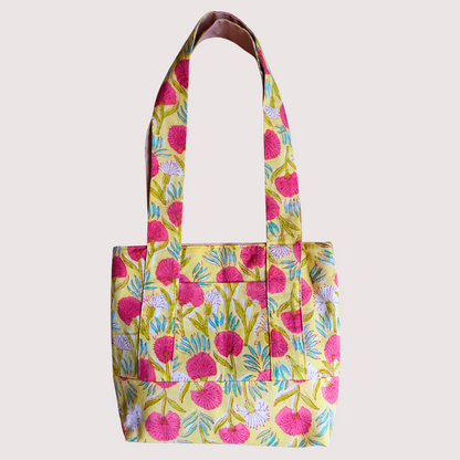 Blockprint Totebag (Handmede in Japan) - イエローピンク