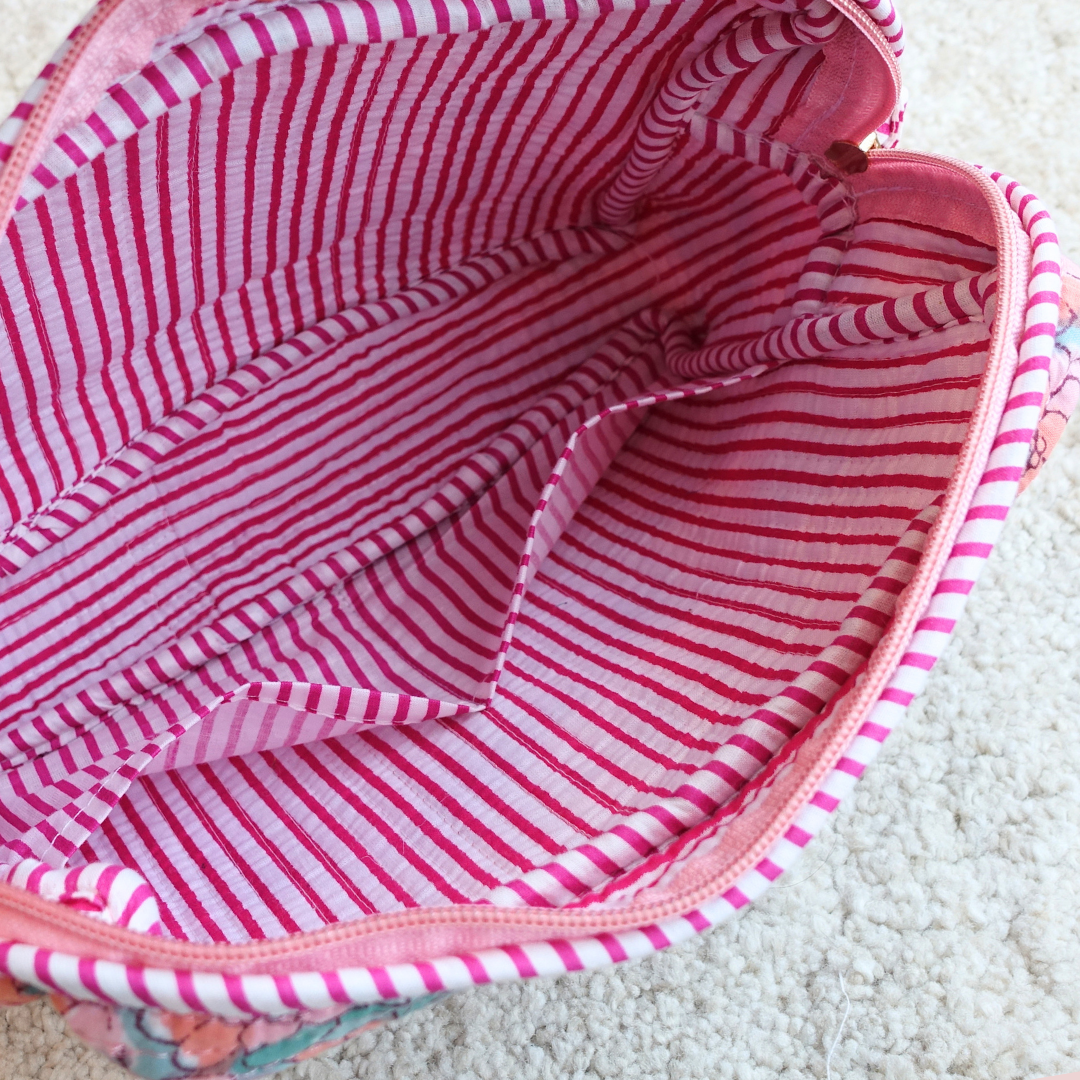 Blockprint Big Pouch - お花畑