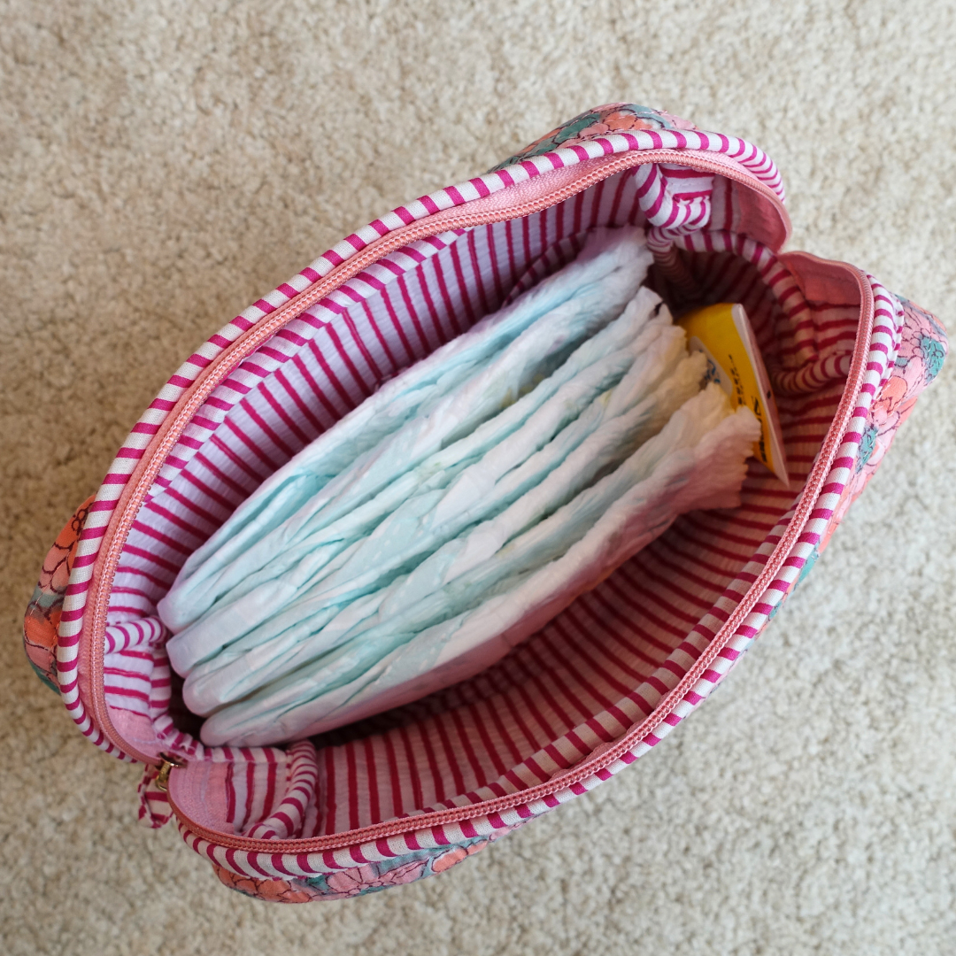 Blockprint Big Pouch - お花畑