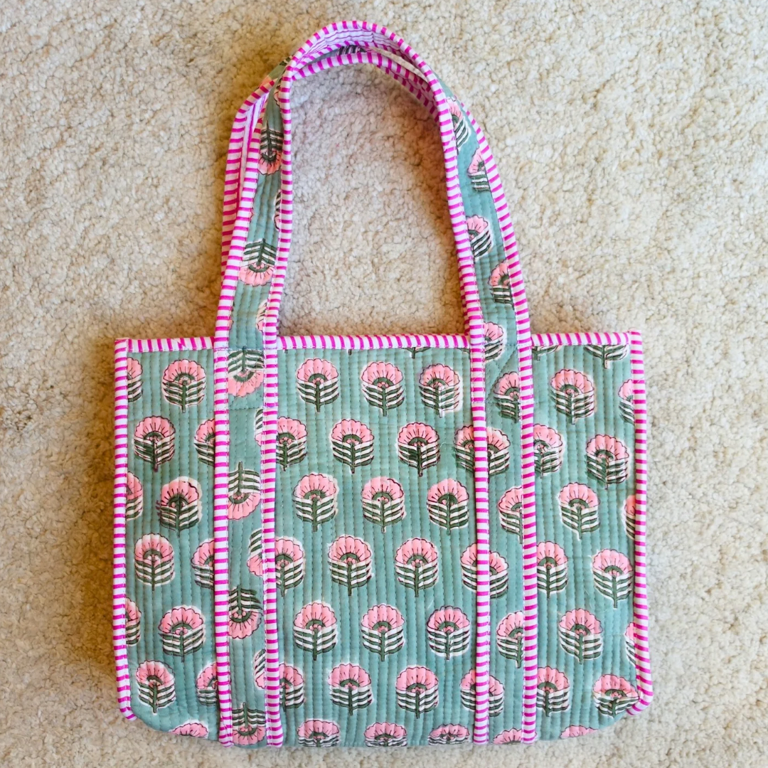 再入荷！Blockprint Mini Totebag - オリーブブロッサム